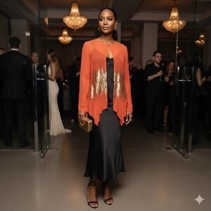 NWT Ashro Sequin Sheer Top 12 Orange Handkerchief Boho Fairy Whimsigoth Party